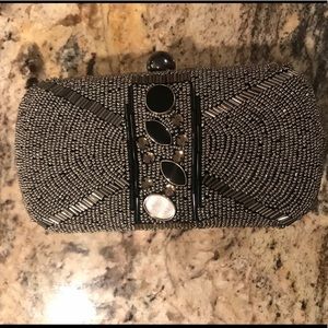 Fully-Beaded Gunmetal Evening Bag